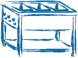 Výdejní stůl s ohřevem s oddělenými lázněmi (stacionární)